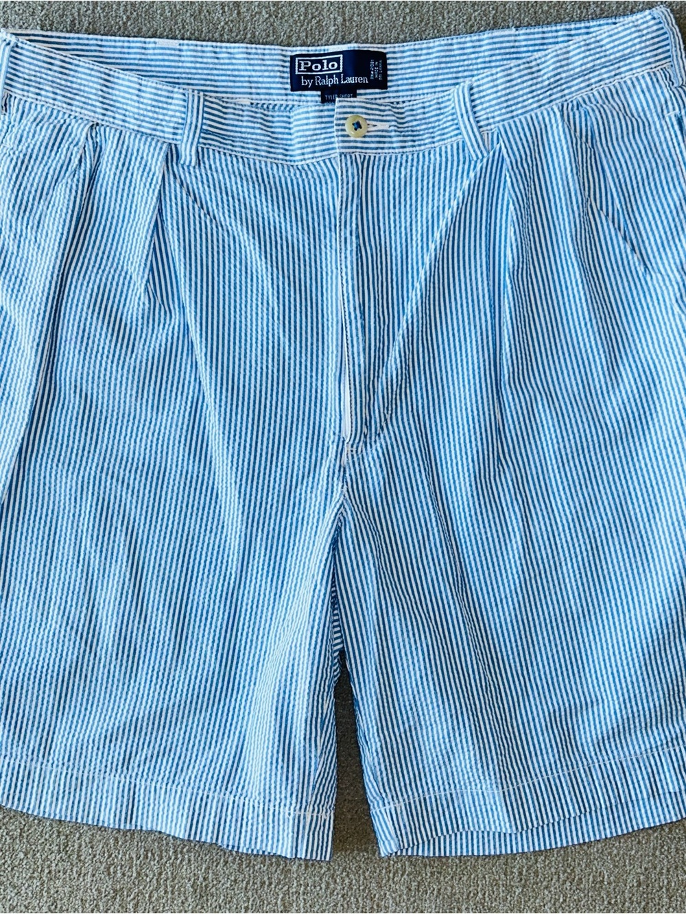 Polo Ralph Lauren  Tyler Blue and White Striped Seersucker Shorts 36